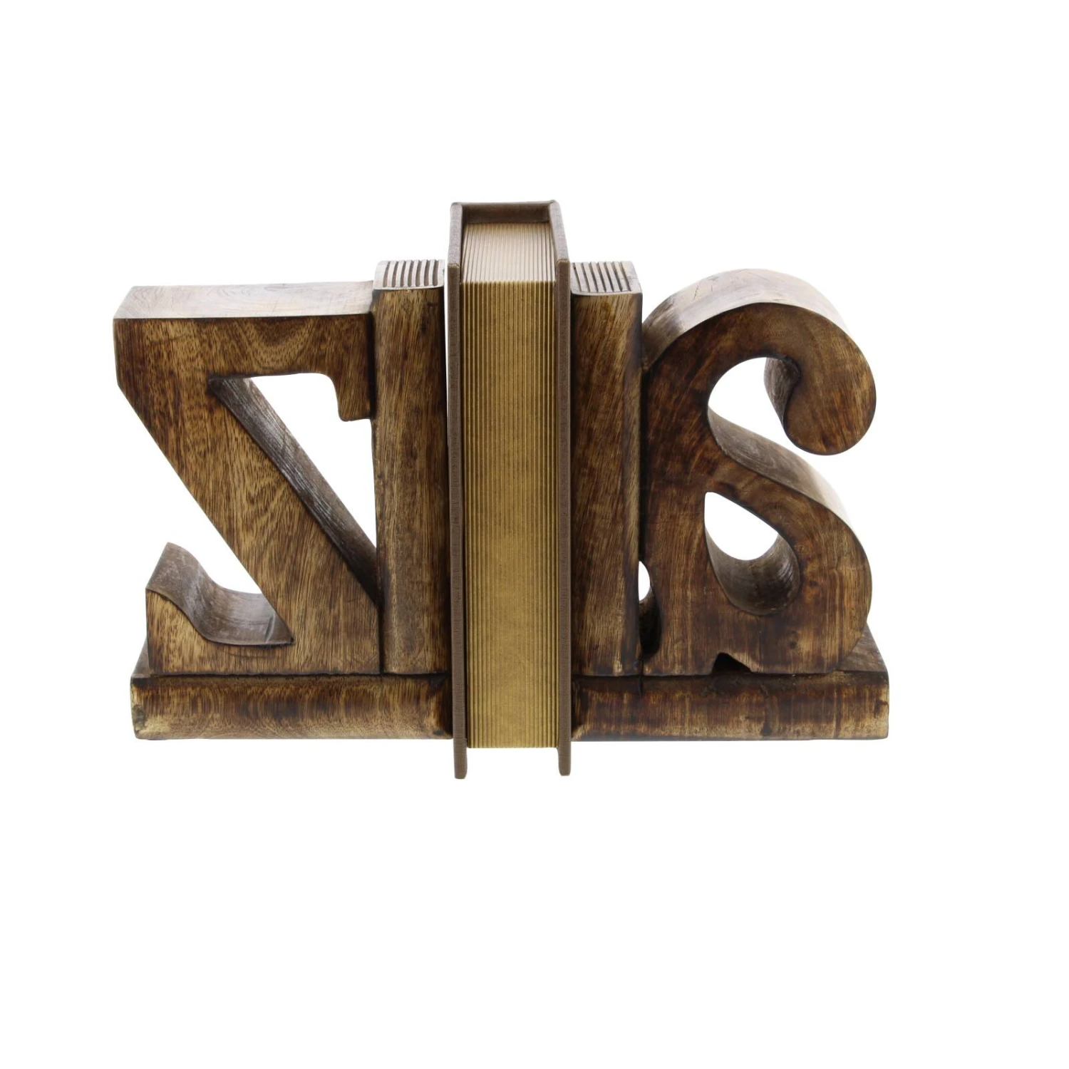 9" Brown Mango Wood Traditional A & Z Bookends, 2ct. 5 9" Brown Mango Wood Traditional A & Z Bookends, 2ct. - Image 3