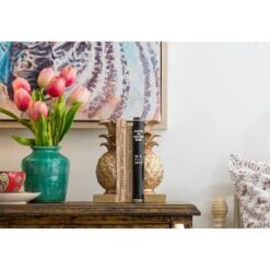 9" Pineapple Shaped Gold Bookend Set -Optima Home Decor Store D493933S 5