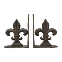 10" Fleur De Lis Shaped Iron Bookend Set