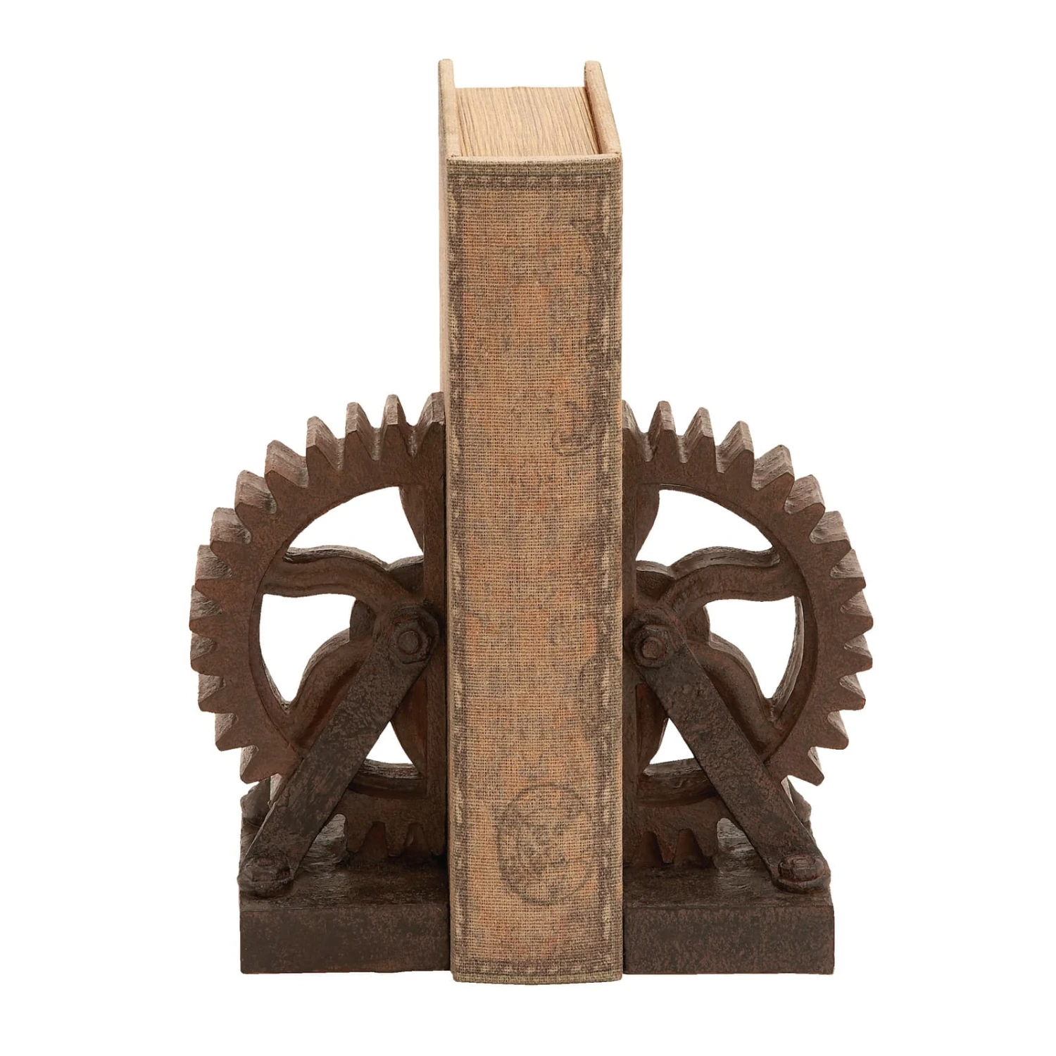 7" Brown Industrial Gear Bookends 3 7" Brown Industrial Gear Bookends