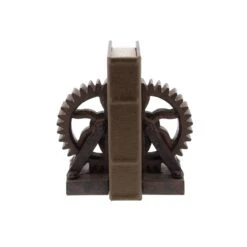 7" Brown Industrial Gear Bookends 15 7" Brown Industrial Gear Bookends -Optima Home Decor Store D494226S 2