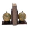 8" Rustic Brown Wood Globe Bookends -Optima Home Decor Store D494232S 1