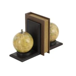 8" Rustic Brown Wood Globe Bookends -Optima Home Decor Store D494232S 3