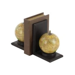 8" Rustic Brown Wood Globe Bookends -Optima Home Decor Store D494232S 5