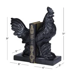 The Novogratz Modern Rooster Farmhouse Dolomite Bookend Set -Optima Home Decor Store D511352S 6