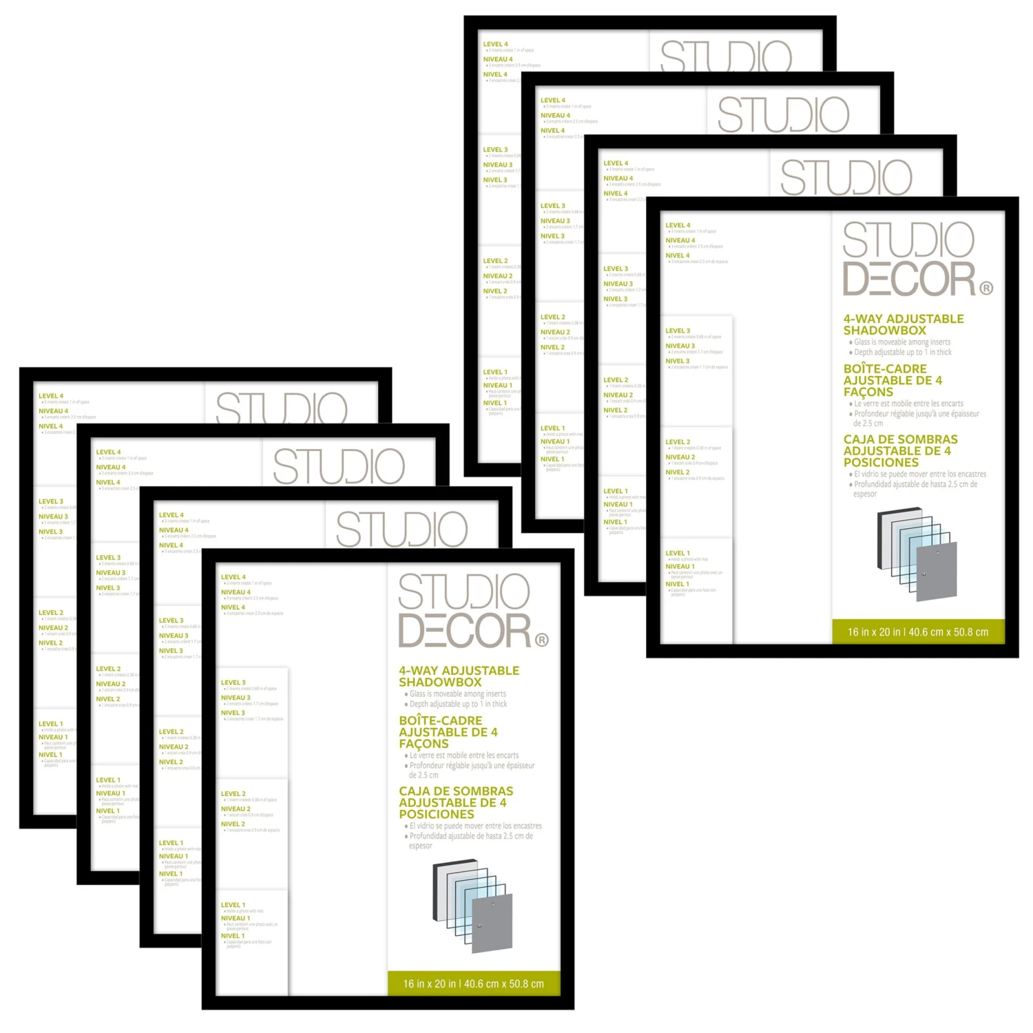 8 Pack: Black Adjustable-Depth 16" X 20" Shadow Box By Studio Décor® 3 8 Pack: Black Adjustable-Depth 16" X 20" Shadow Box By Studio Décor®